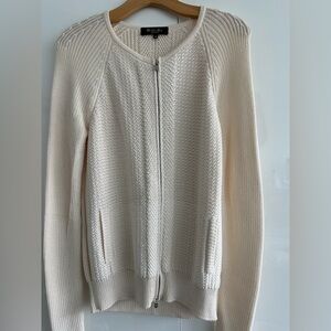 Loro Piana Cream Cardigan Sweater with Ribbed Knit